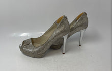 Load image into Gallery viewer, Michael Kors Womens York Silver Glitter Peep Toe High Pump Heels Size 6.5M
