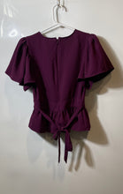 Load image into Gallery viewer, Express Womens Purple Short Sleeve Peplum Back Zip Blouse Top Size XS

