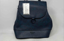 Load image into Gallery viewer, Darcy Marks London Womens Dark Blue Faux Leather Magnetic Flap Backpack With Tag
