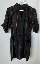 Load image into Gallery viewer, New York &amp; Company Womens Black Plaid Short Sleeve Belted Shirt Dress Size M

