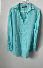 Load image into Gallery viewer, Zara Womens Light Blue Roll Tab Sleeve Collared Tunic Blouse Top Size Large

