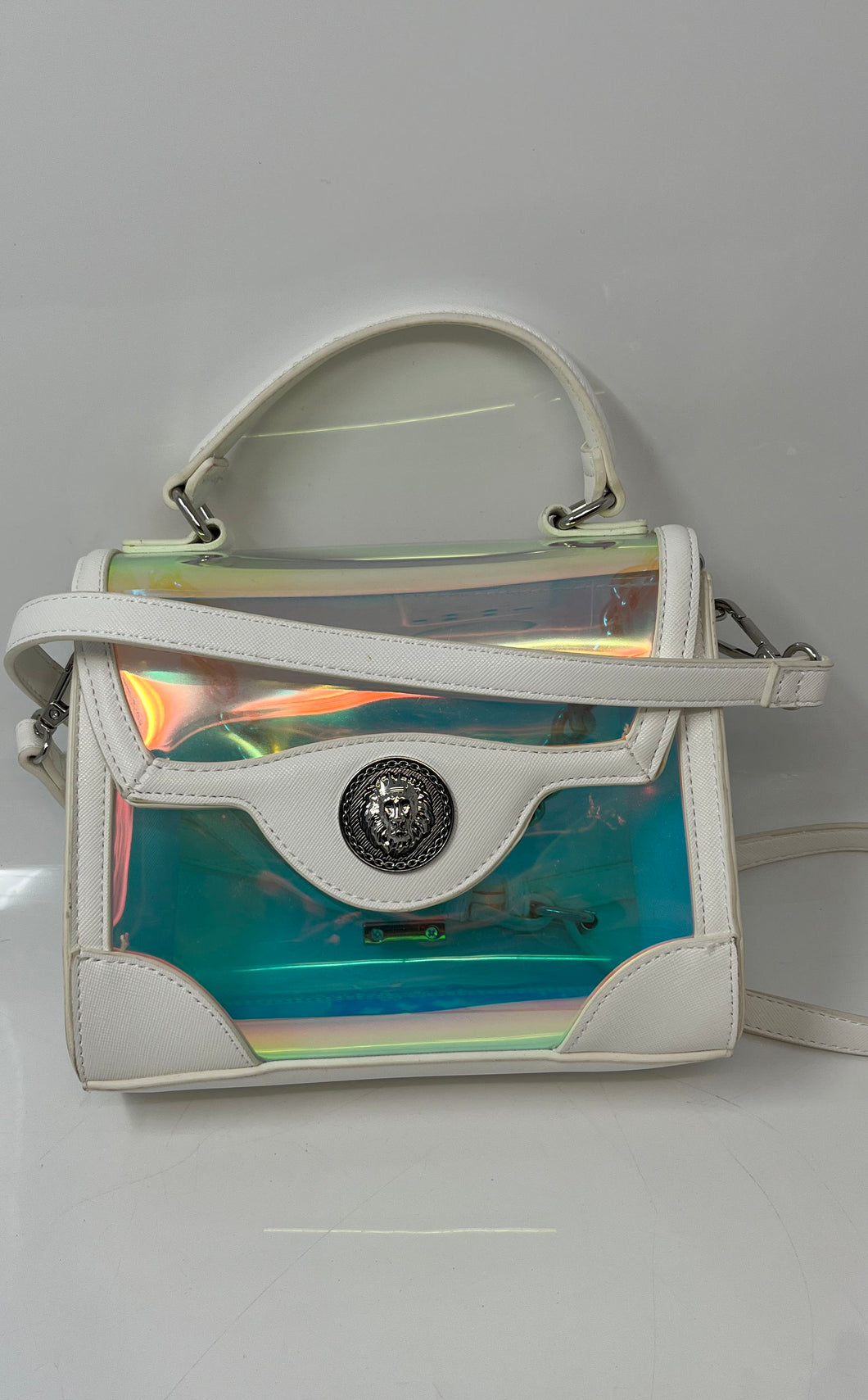 Aldo Womens White Textured Leather Adjustable Strap Flap Over Top Handle Handbag
