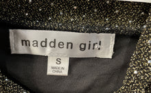 Load image into Gallery viewer, Madden Girl Womens Gold Sparkle Long Sleeve Mock Neck Bodycon Dress Size Small
