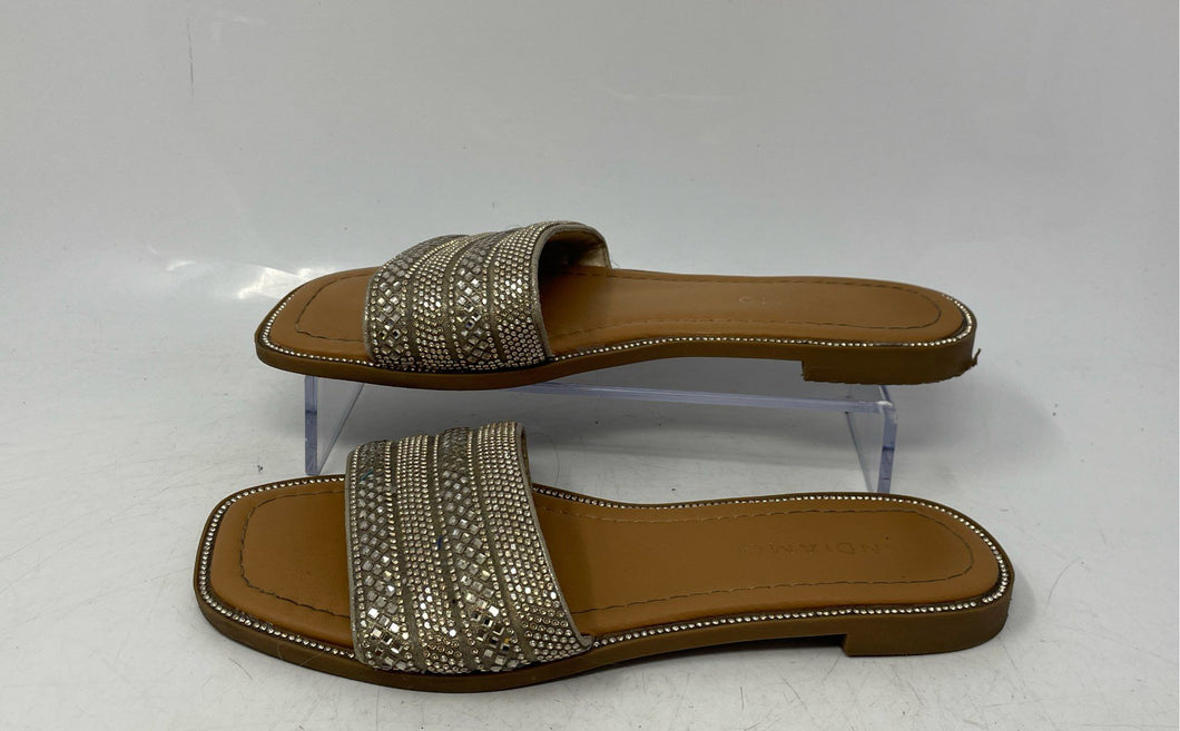 Andiamo Womens Gold-Tone Glitter Rhinestone Slip-On Slide Sandals Size 6.5W