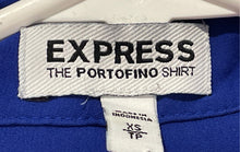 Load image into Gallery viewer, Express Womens Blue Collared Pockets Long Sleeve Button-Up Shirt Size XS
