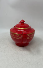 Load image into Gallery viewer, Teavana Red Gold Trim Fine Bone China Tableware Engraved Serving Teapot
