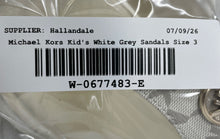 Load image into Gallery viewer, Michael Kors Girls White Gray Signature Print Flat Thong Sandals Size 3
