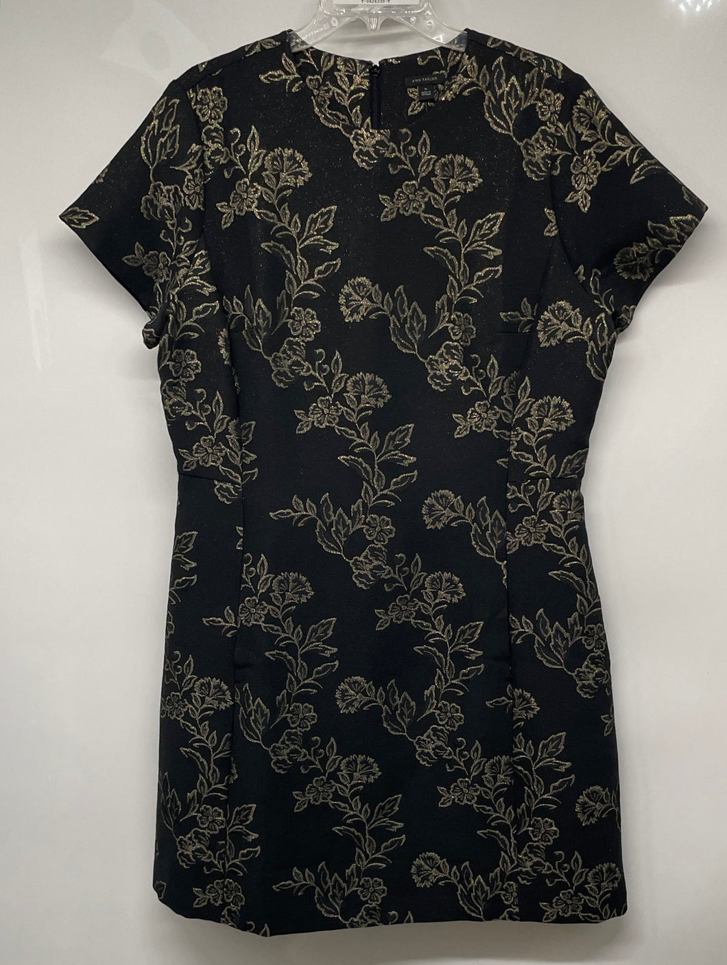 Ann Taylor Womens Black Floral Print Glitter Short Sleeve Mini Dress Size 16