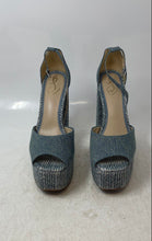 Load image into Gallery viewer, Sam Edelman Womens Blue Peep Toe Ankle Strap Block Platform Sandals Size 8
