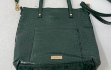 Load image into Gallery viewer, Carlos By Carlos Santana Womens Dark Green Croc-Embossed Double Handle Tote Bag
