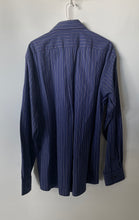 Load image into Gallery viewer, Michael Kors Mens Blue Striped Cotton Collared Dress Shirt Size 17 36/37
