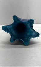 Load image into Gallery viewer, Blue Abstract Print Engraved Glass Home Decorative Scalloped Edge Flower Vase
