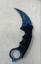 Load image into Gallery viewer, WarTech Blue Spider Web Blade Finish Stainless Steel Karambit Neck Knife
