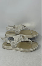 Load image into Gallery viewer, Michael Kors Girls White Gray Signature Print Flat Thong Sandals Size 4

