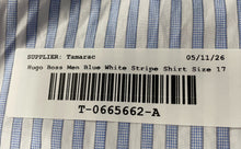 Load image into Gallery viewer, Hugo Boss Mens Blue White Striped Cotton Sharp Fit Dress Shirt Size 17
