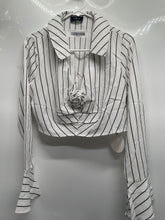 Load image into Gallery viewer, Milk &amp; Honey Womens Black White Striped Long Sleeve Cropped Blouse Top Size M

