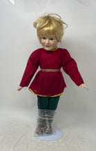 Load image into Gallery viewer, Vintage Style Blonde Hair Brown Eyes Collectible Porcelain Doll w/ Display Stand
