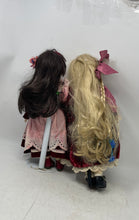 Load image into Gallery viewer, Lot Of 2 Pcs Blonde &amp; Black Hair Blue Eyes Decorative Porcelain Doll With Outfit
