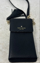 Load image into Gallery viewer, Kate Spade New York Womens Black Pebbled Leather Tassel Phone Crossbody Bag
