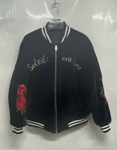 Load image into Gallery viewer, Stylenanda Womens Black Floral Velvet Long Sleeve Full-Zip Bomber Jacket Size M
