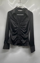 Load image into Gallery viewer, Zara Womens Black Ruched Long Sleeve Collared Blouse Top Size Medium
