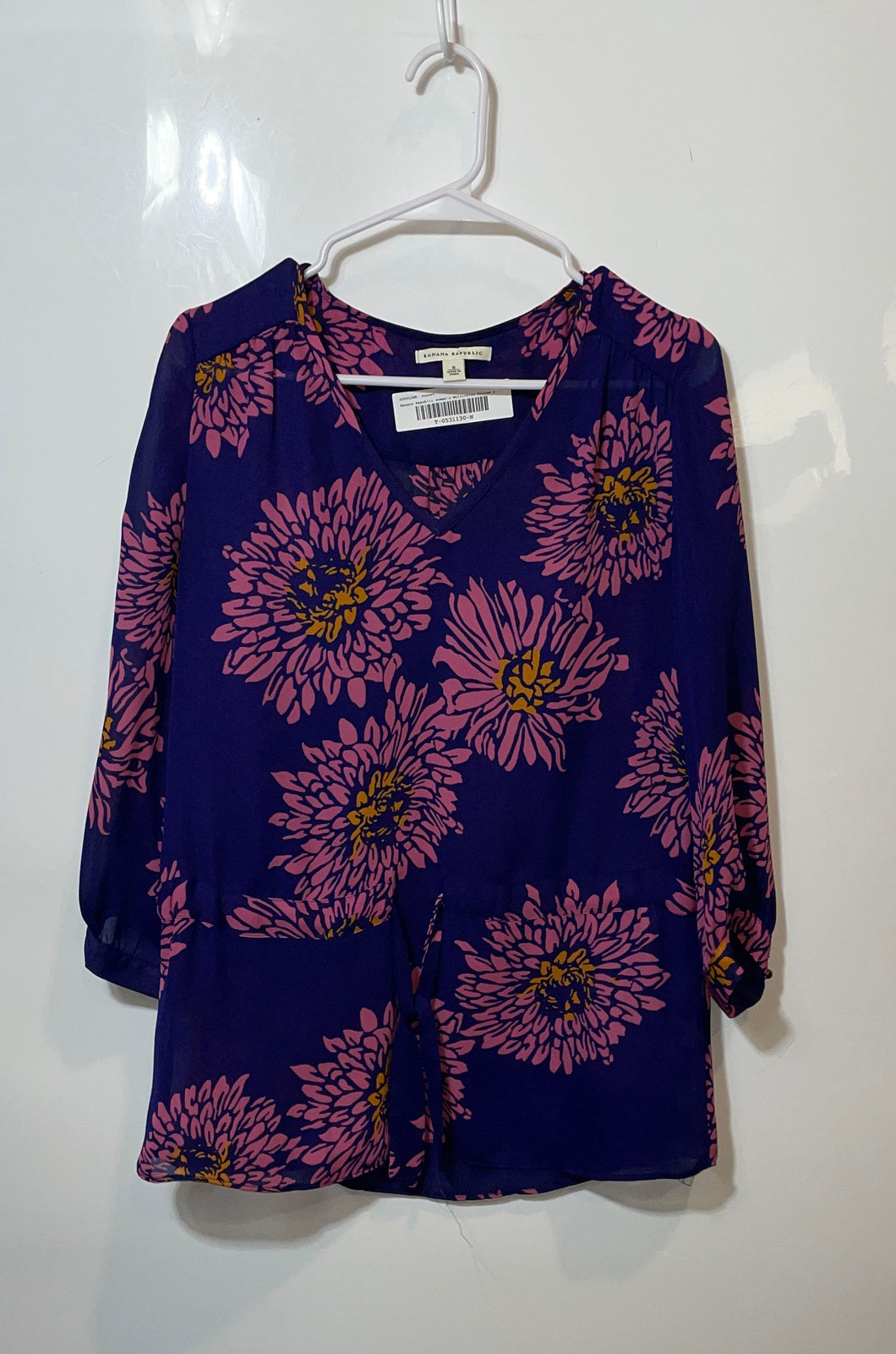 Banana Republic Womens Multicolor Floral V-Neck 3/4 Sleeve Blouse Top Size S