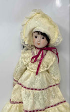 Load image into Gallery viewer, Vintage Yellow Lace Ribbon Victorian Style Open Eyes Porcelain Fashion Doll
