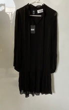 Load image into Gallery viewer, DKNY Womens Black Long Sleeve Smocked Front Tie A-Line Dress Size 10 With Tag
