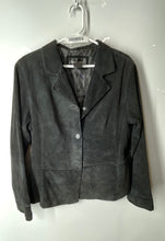 Load image into Gallery viewer, Brandon Thomas Womens Black Leather Notch Lapel Three-Button Blazer Size XL

