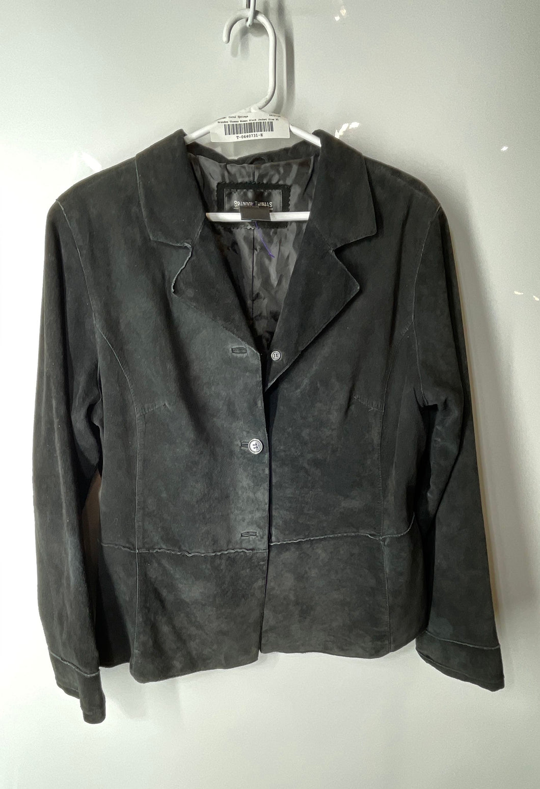 Brandon Thomas Womens Black Leather Notch Lapel Three-Button Blazer Size XL