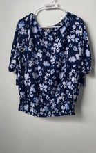 Load image into Gallery viewer, Michael Kors Womens Blue White Floral Print Short Sleeve Blouse Top Size Large
