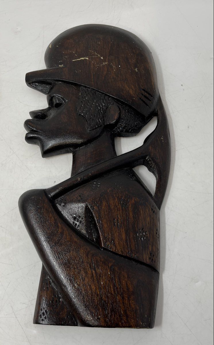 African Hand Carved Wooden Man Bust Decorative Wall Art Tribal Figure Sculpture