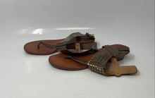 Load image into Gallery viewer, Coach Womens Metallic Gold Leather Slip-On Wedge Thong Sandals Size 6B
