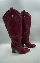 Load image into Gallery viewer, Unbranded Womens Burgundy Studded Pointed Toe Knee High Western Boots Size 9.5
