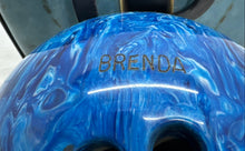 Load image into Gallery viewer, AMF Fiesta Blue Printed Engraved Brenda Indoor Game 3 Holes Bowling Ball w/ Bag
