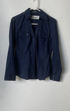 Load image into Gallery viewer, Express Womens Navy Blue Long Sleeve Collared Pockets Button-Up Shirt Size S
