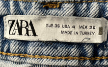 Load image into Gallery viewer, Zara Womens Blue Denim Cotton 5 Pocket Design Raw Hem Straight Jeans Size 36
