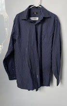 Load image into Gallery viewer, Calvin Klein Mens Blue Cotton Long Sleeve Button Front Collared Dress Shirt Sz L
