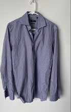 Load image into Gallery viewer, Hugo Boss Mens Blue Striped Cotton Slim Fit Long Sleeve Dress Shirt Size 39/15.5
