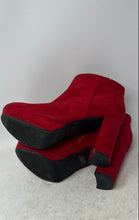 Load image into Gallery viewer, Dream Pairs Womens Red Faux Suede Platform Block Heel Ankle Boots Size 8
