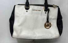 Load image into Gallery viewer, Michael Kors Womens Black And White Leather Charm Double Handle Satchel Handbag
