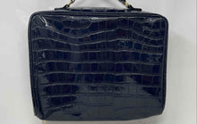 Load image into Gallery viewer, Estee Lauder Womens Dark Blue Croc Embossed Leather Zipper Makeup Cosmetic Bag
