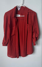 Load image into Gallery viewer, Express Womens Red Slim Long Sleeve Roll-Tab Collared Button-Up Shirt Size M
