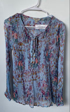 Load image into Gallery viewer, Lucky Brand Womens Blue Floral Long Sleeve Pleated Tie Neck Blouse Top Size S
