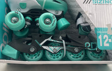 Load image into Gallery viewer, Roller Derby Kids White Green Interchangeable 2-In-1 Quad+Inline Skates Sz 12-2
