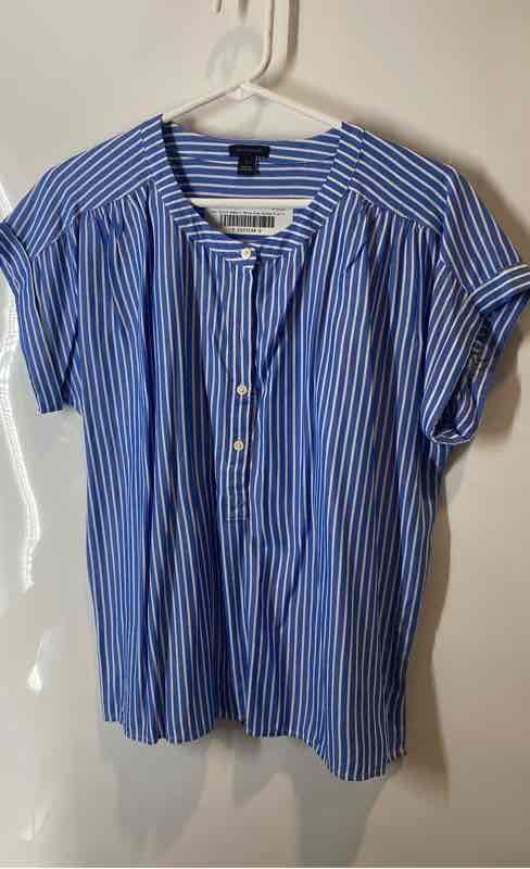 Ann Taylor Womens Blue White Striped Short Sleeve Button Front Blouse Top Size S