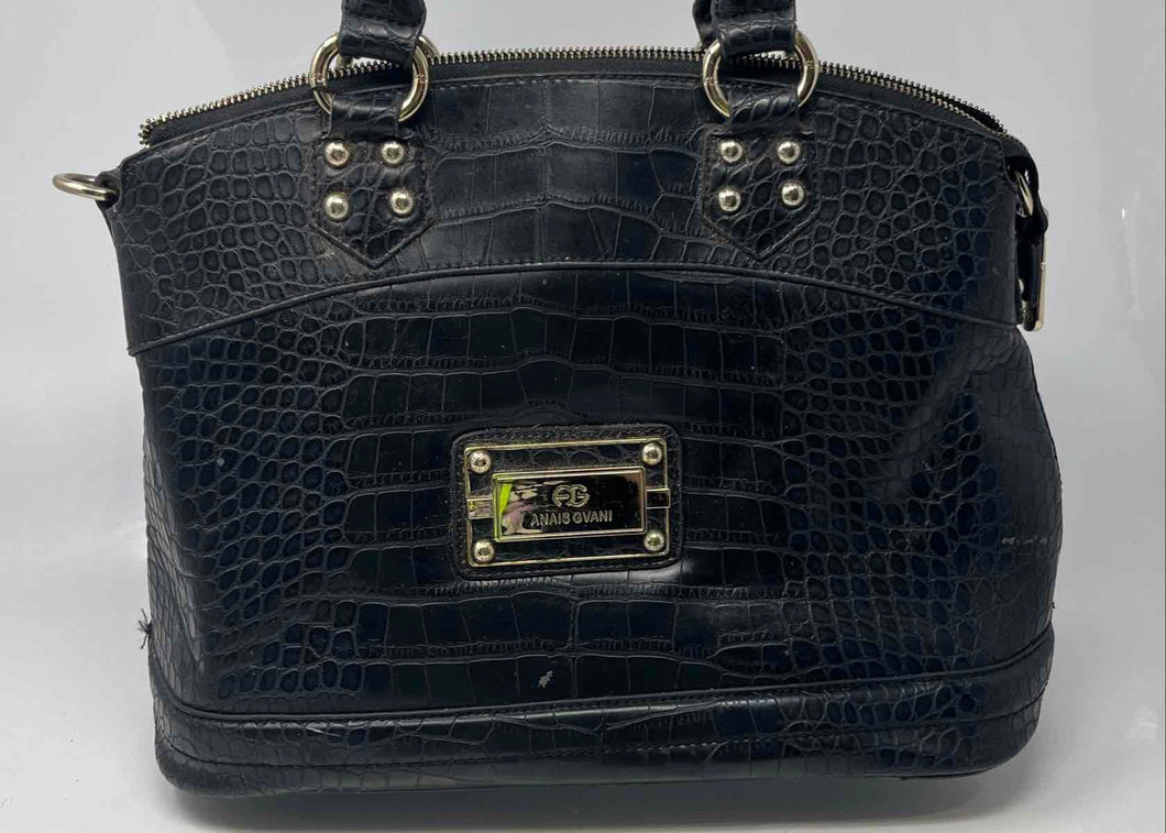 Anais Gvani Womens Black Crocodile Embossed Faux Leather Studded Shoulder Bag