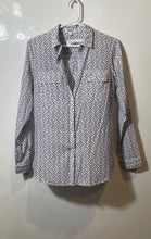 Load image into Gallery viewer, Express Womens White Blue Black Geometric The City Button-Up Shirt Size Small
