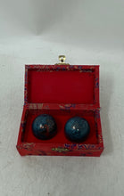 Load image into Gallery viewer, Pair Of Traditional Blue Marble Chinese Baoding Balls For Meditation In Red Case
