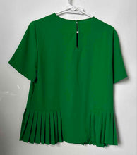 Load image into Gallery viewer, Zara Womens Green Crew Neck Short Sleeve Pleated Hem Blouse Top Size Small
